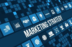 Marketing strategy graphic with illustrations