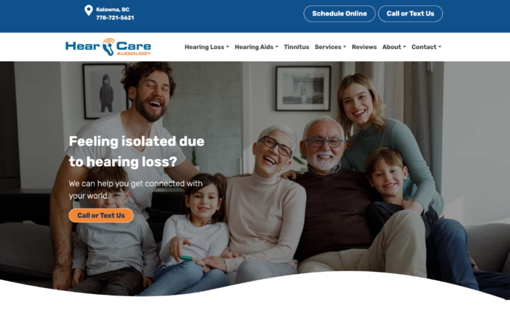 Hear Care Audiology Website Homepage 